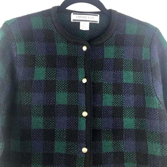 Crystal-Kobe early 2000’s Navy and Green Plaid Soft Knit Blazer Jacket - Picture 6 of 12